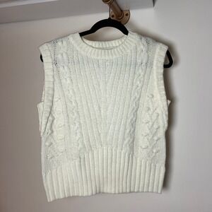 There-Elsewhere Los Angeles White Cable Knit Bobble Sweater Vest Small 41801-TE